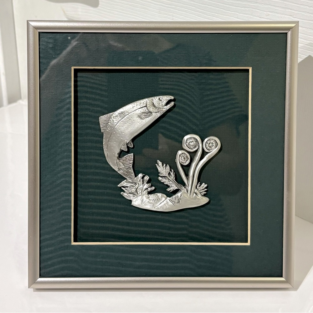 Aitkens Pewter  Salmon Crest and Fiddlehead Crest Framed.